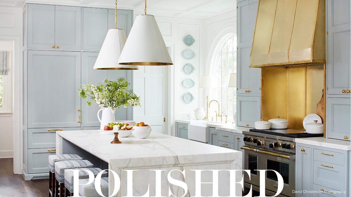 design galleria show house polished and hammered brass range hood Atlanta Homes Showhome