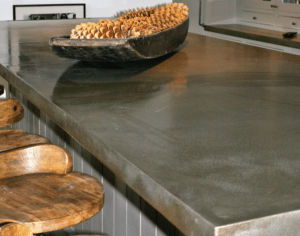 patinad pewter countertop-slab edge-custom island counter