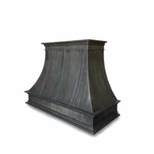 Steel montrose metal range hood with a washed dark look and no rivets