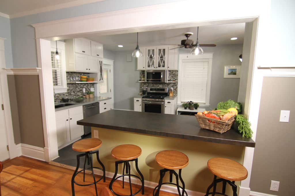 Zinc countertop in cozy kitchen