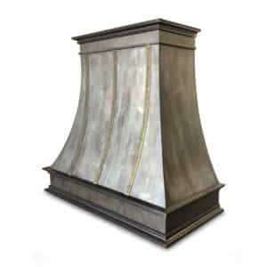 silver based exhaust hood in custom patina with movement and brass