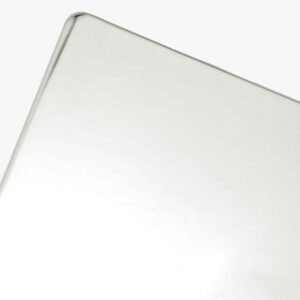 A close-up of Zinc Polished, featuring a smooth, shiny metallic rectangular surface with rounded corners set against a plain white background.