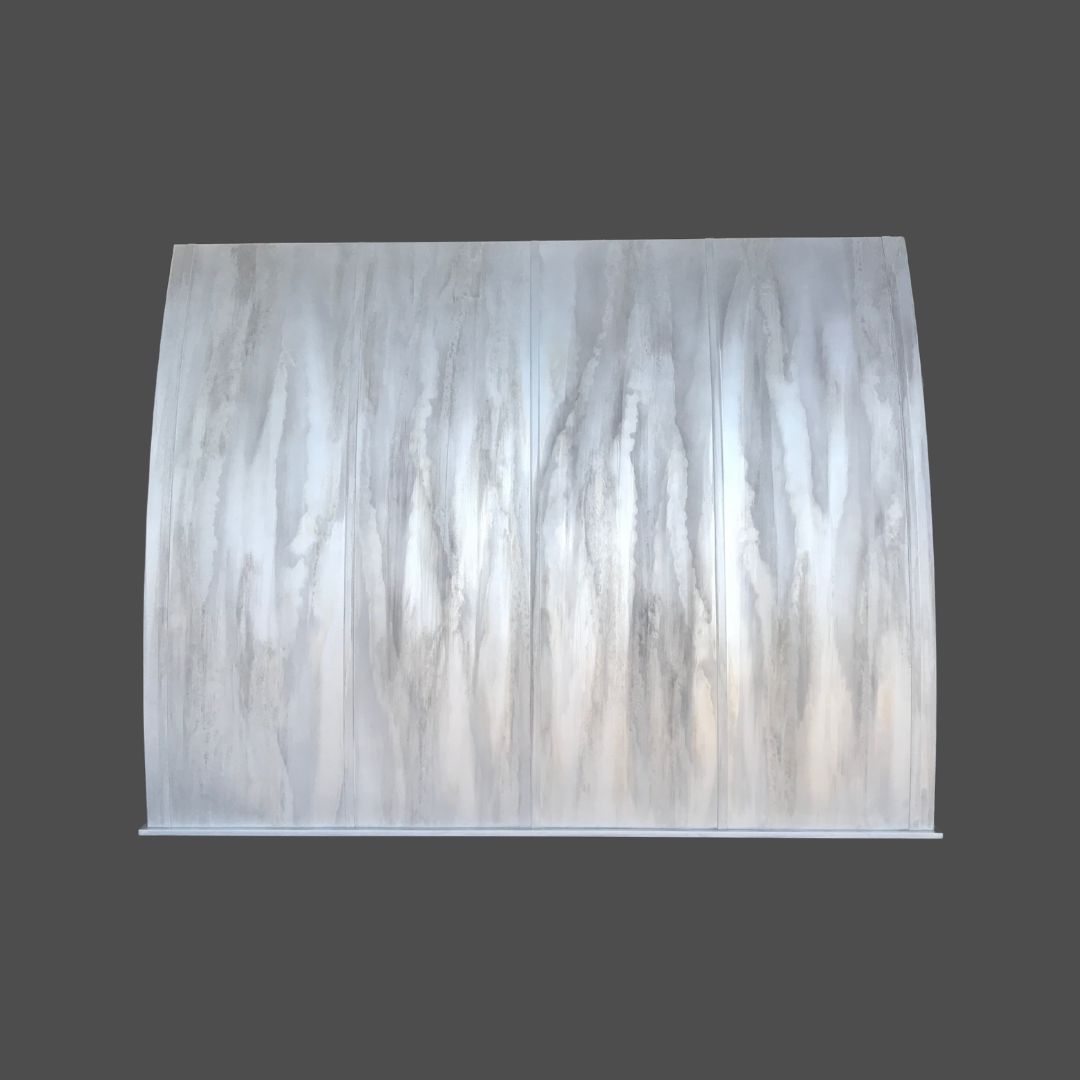 Zinc Washed 1 The Zinc Washed 1 features a large, curved translucent panel with a marbled, cloudy texture set against a plain dark gray background.