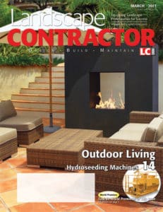 napa fire feature in blackened steel on the cover of Landscape Contractor