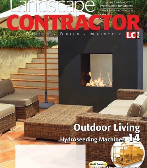 napa fire feature in blackened steel on the cover of Landscape Contractor