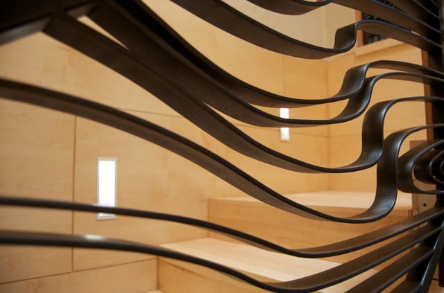 custom wood grain metal stair railing