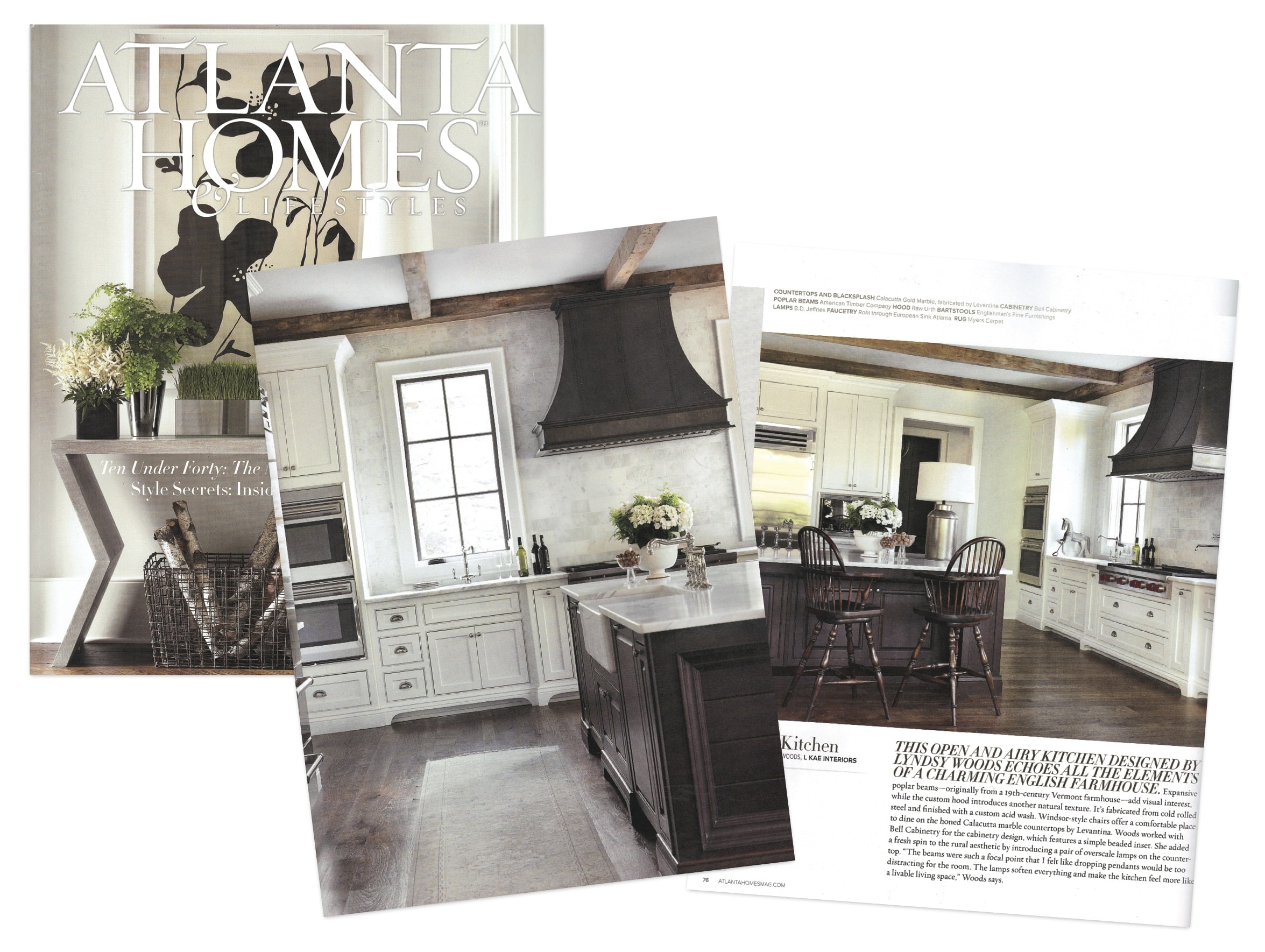 atlanta homes and lifestyle scan featuring custom montrose range hood in dark washed patina finish