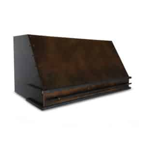 oil rubbed bronze patina on simple canopy shape range hood in steel