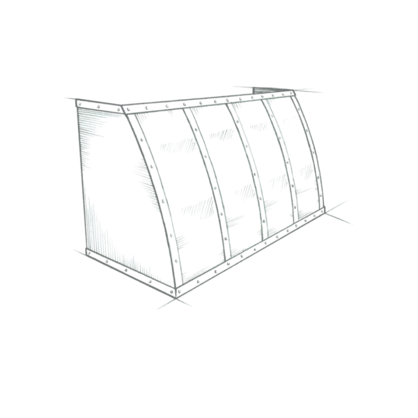 A dark-themed 3D wireframe of Aspen, a curved tunnel segment, showcases multiple vertical panels adorned with white abstract data-like markings on a black background.