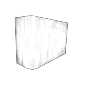 The Broadmore is a three-dimensional abstract shape featuring a wireframe design with vertical and horizontal lines forming an irregular, grid-like pattern against a dark background.