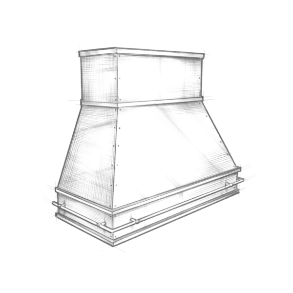 The Creede is depicted as a wireframe illustration of a large rectangular architectural structure with a tapered roof and layered sections featuring evenly spaced lines and a modern, industrial aesthetic on a transparent background.