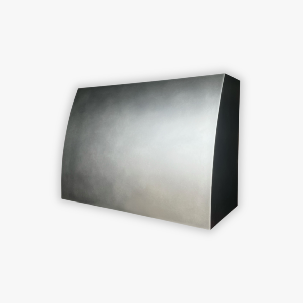 The EVG Aspen Essential FLOAT is a sleek, curved metallic sculpture featuring a smooth gradient from light to dark gray, set against a white background. It has a rectangular shape with slightly arched sides.
