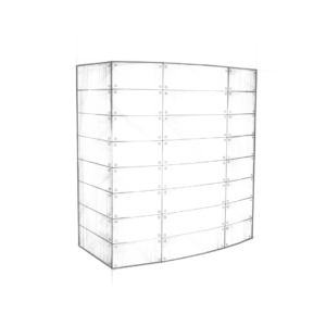 The Gunnison is a digital wireframe illustration of a multi-story building, featuring a skeletal structure with vertical and horizontal lines. The design stands out in white against a black background, emphasizing its angular form.