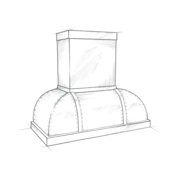 Illustration of the Palisade product, featuring a metallic industrial duct system with a rectangular top section and a rounded bottom, highlighted by shaded areas and lines to show texture and dimension.
