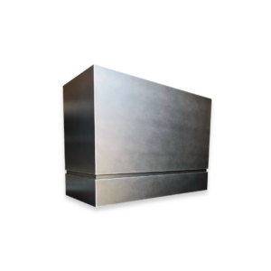 The EVG Box Tailored FLOAT is a sleek, rectangular metallic box with a reflective surface, showcased against a black background.