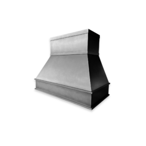The EVG Creede Essential is a large, stainless steel range hood featuring a rectangular top and wide, angled base for kitchen ventilation, displayed against a plain black background.