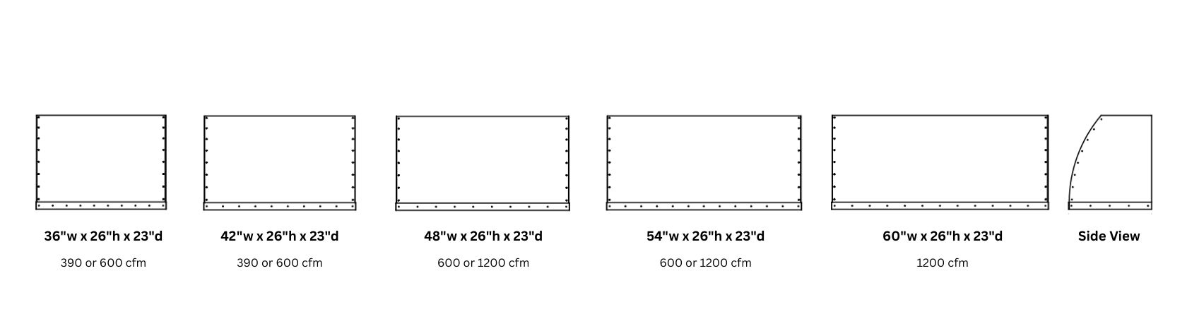 Five Aspen Tailored 26_h rectangular box diagrams in widths 36