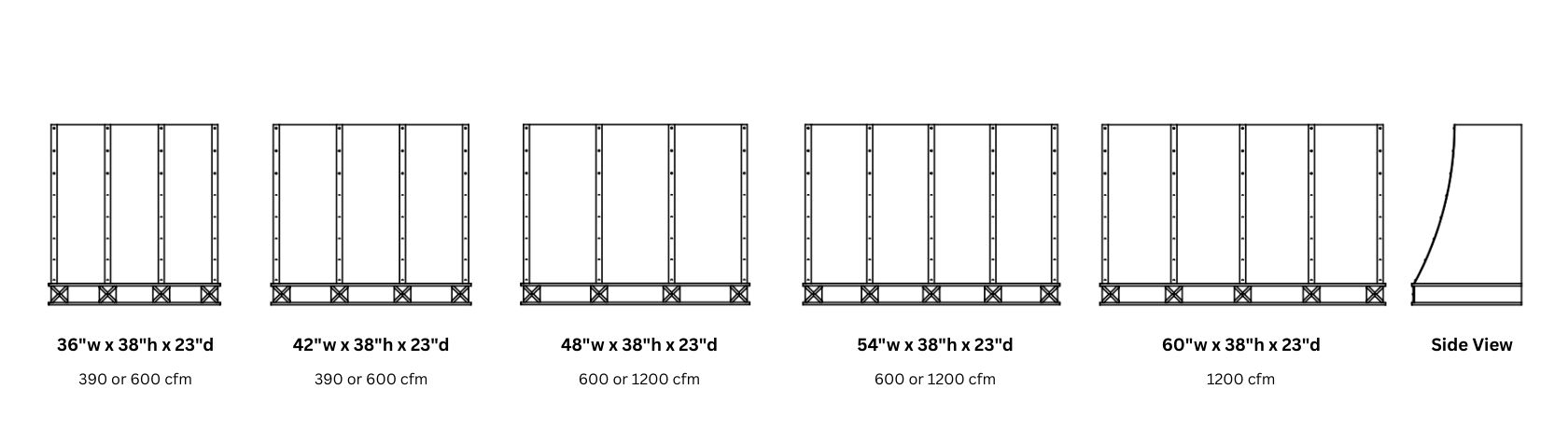 Six Avon Classic 38 vertical racks of varying widths (36