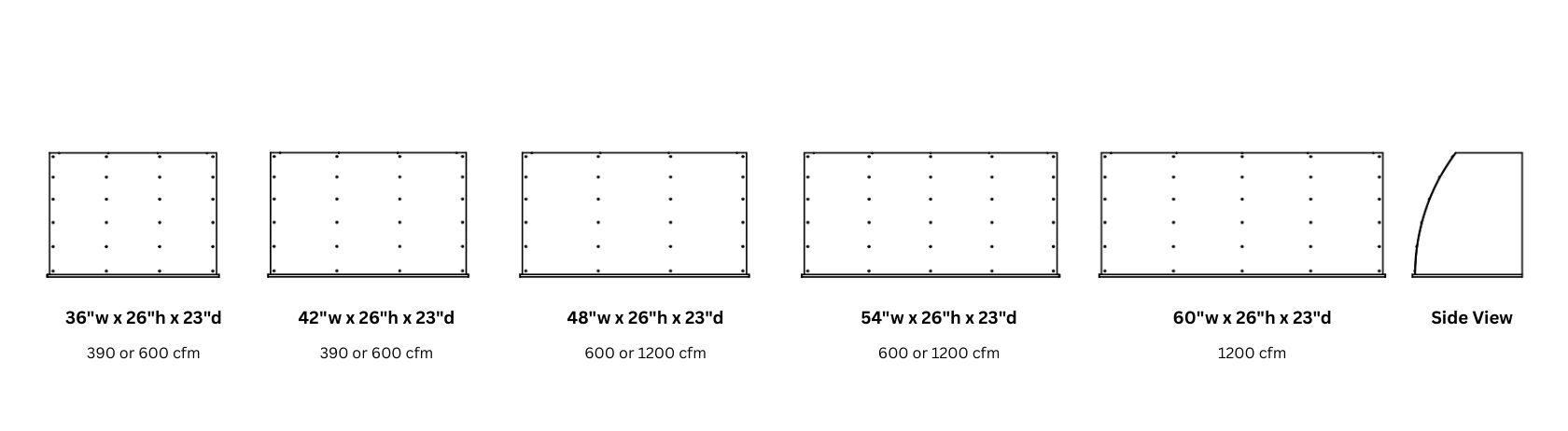 Diagram of Snowmass Essential 26_h shows five vent sizes: 36