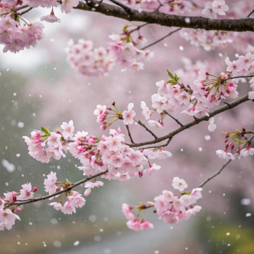 The product 115 features cherry blossom branches with pink flowers in full bloom, petals gently falling, and a blurred background that emphasizes the delicate beauty of springtime blossoms.