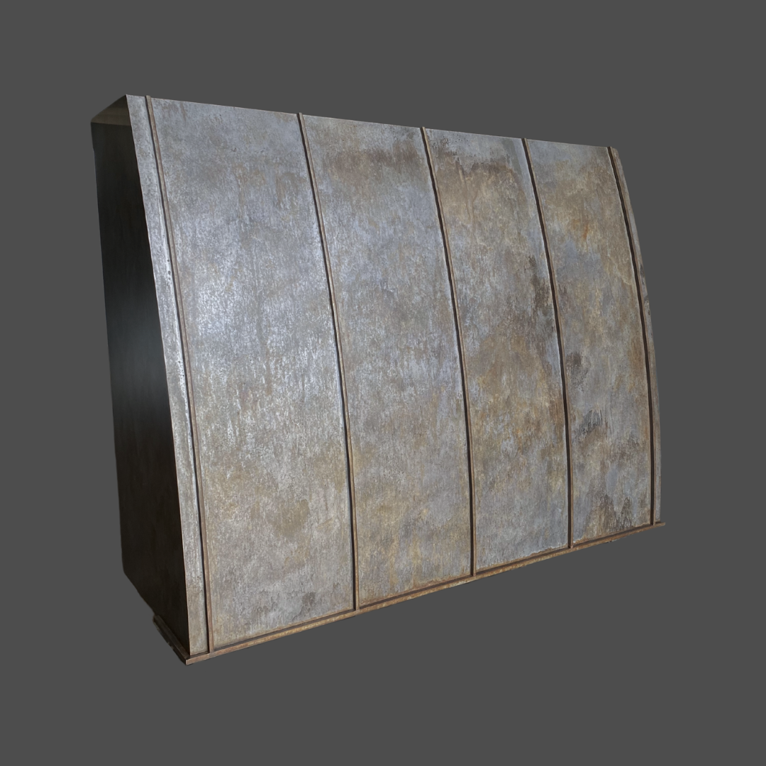 The Agate 3 is a metallic, curved rectangular object featuring vertical seams and a weathered, rusty surface, displayed against a plain gray background.