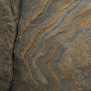 Close-up of Agate 5 rock surface featuring wavy, layered patterns in gray and brown tones, highlighting natural geological formations and textures.