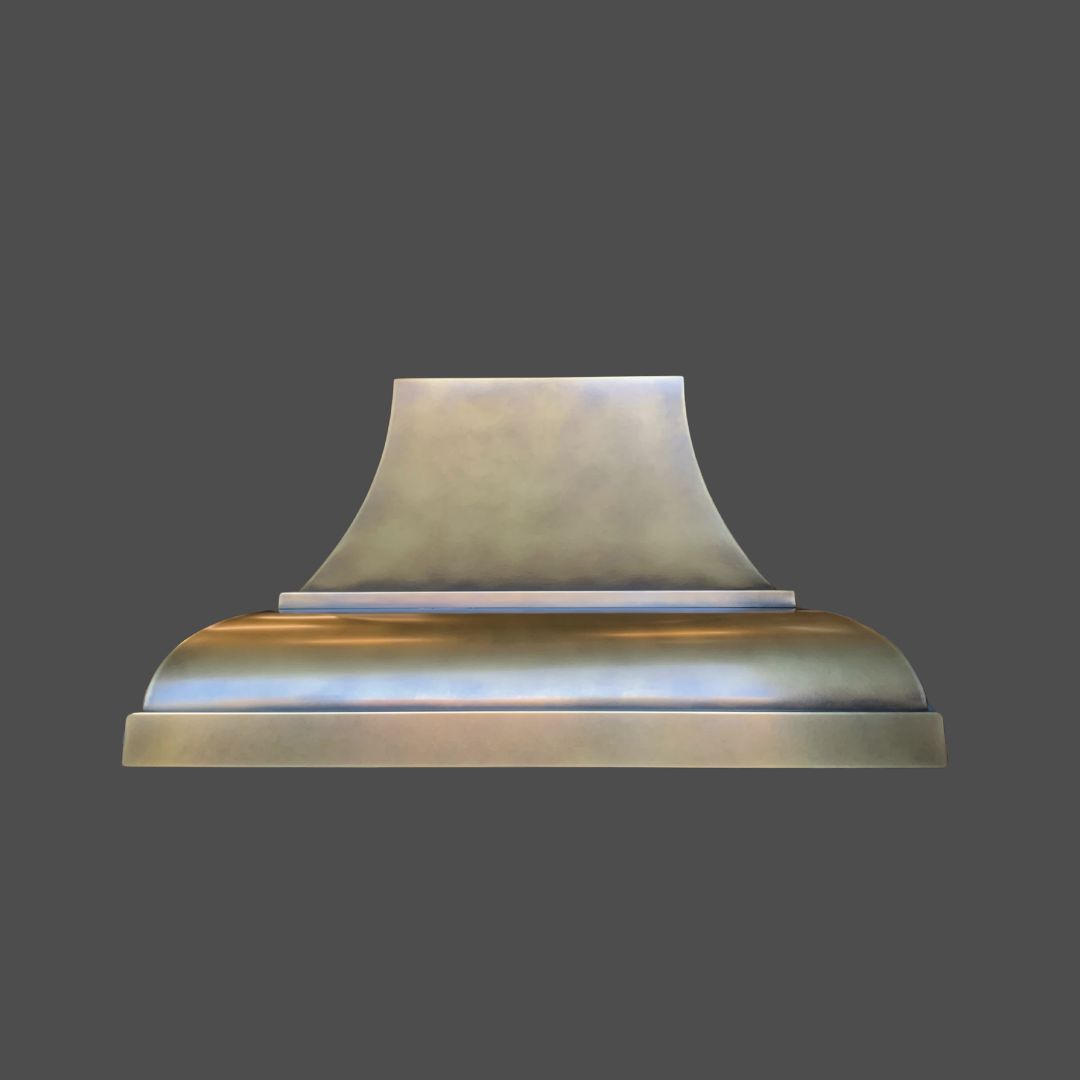 Brass Antique 2: A metallic architectural base featuring a wide bottom, rounded edges, and a narrower top, displayed on a plain gray background.