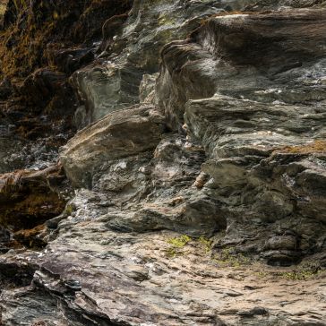 Rustic Reclaimed 4 Close-up view of Rustic Reclaimed 4, featuring rugged, layered formations in gray and brown tones with rough textures, natural patterns, and small patches of moss or vegetation.